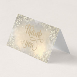 Elegante Kanten Gouden Glitter Bedankkaart Visitekaartje