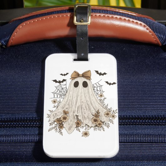 Elegante Kanten Spook met Strik | Bloemig Spook Bagagelabel (Voorkant Insitu 2)