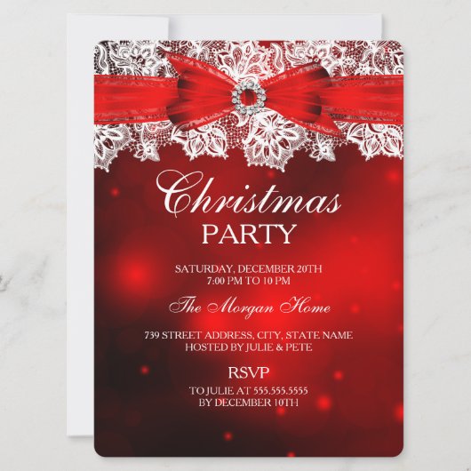 Elegante Kanten & Strik Kerst Uitnodiging (Voorkant)