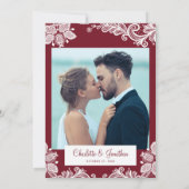 Elegante kanten trouwfoto op maat Rood Wit Kaart (Achterkant)