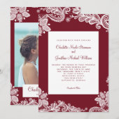 Elegante kanten trouwfoto op maat Rood Wit Kaart (Voorkant / Achterkant)