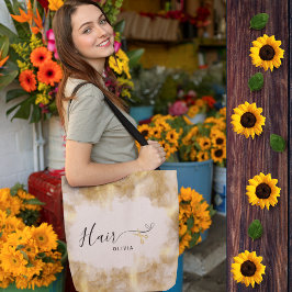 Elegante kapper gouden schaar Haarstylist roze Tote Bag