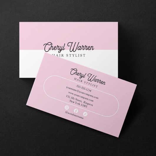 Elegante kapper script wit & roze minimaal visitekaartje