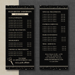 Elegante Kappersalon Zwarte Prijslijst Reclamekaart