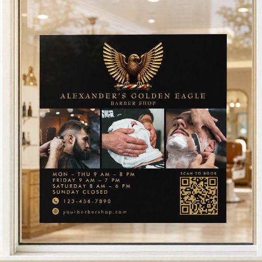 Elegante kapperszaak Gouden Adelaar QR-code logo Raamsticker