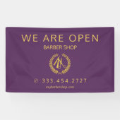 Elegante kapperszaak mannen kapsalon paarse goud spandoek (Horizontaal)