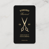 Elegante kapperszaak zwart goud kappersschaar visitekaartje (Voorkant)