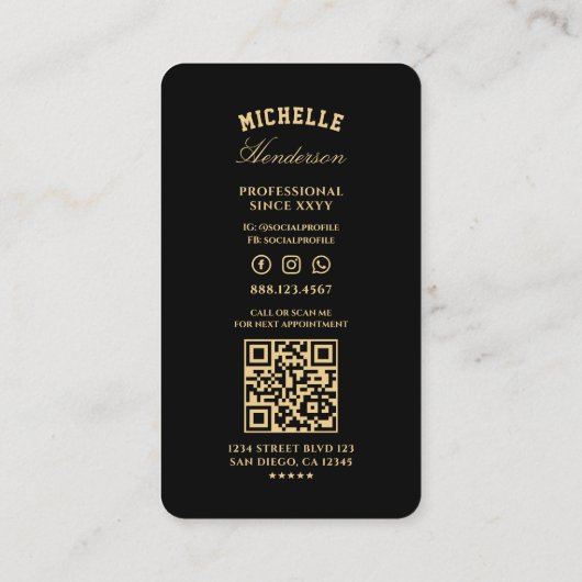 Elegante kapperszaak zwart goud kappersschaar visitekaartje (Achterkant)