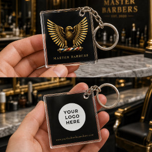 Elegante Kapperzaak Gouden Adelaar Logo Branding Sleutelhanger