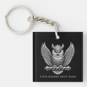Elegante Kapperzaak Zilveren Uil Logo Branding Sleutelhanger