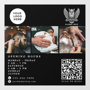 Elegante Kapperzaak Zilveren Uil QR-code Logo Raamsticker
