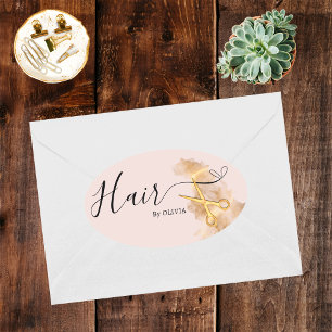 Elegante Kapsalon Gouden Schaar Schoonheidssalon R Ovale Sticker