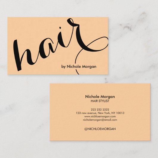 Elegante kapsalon script oranje visitekaartje (Voorkant / Achterkant)