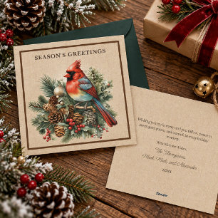Elegante Kardinaal Denneappels Bosland Jute Luxe Feestdagenkaart