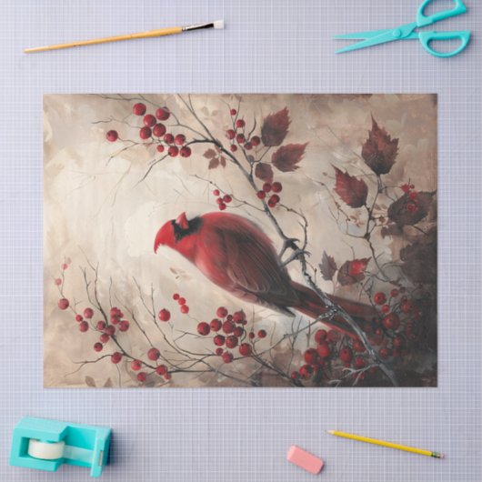 Elegante kardinaal en bessen Decoupage Tissuepapier (Craft)