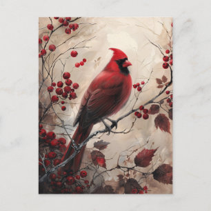 Elegante kardinaal en bessen Wildlife Painting Briefkaart