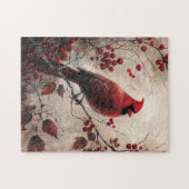 Elegante kardinaal en bessen Wildlife Painting Legpuzzel (Horizontaal)