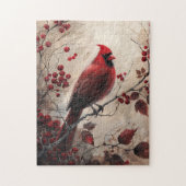 Elegante kardinaal en bessen Wildlife Painting Legpuzzel (Verticaal)