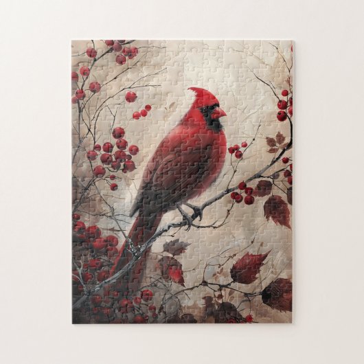 Elegante kardinaal en bessen Wildlife Painting Legpuzzel (Verticaal)