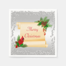 Elegante Kardinaal & Scroll Diamanten Kerstmis Servet