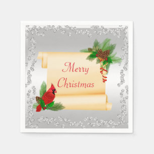 Elegante Kardinaal & Scroll Diamanten Kerstmis Servet