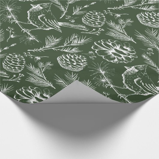 Elegante kardinaal vogel, dennen en winterbessen cadeaupapier (Hoek)