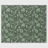 Elegante kardinaal vogel, dennen en winterbessen cadeaupapier (Vlak)