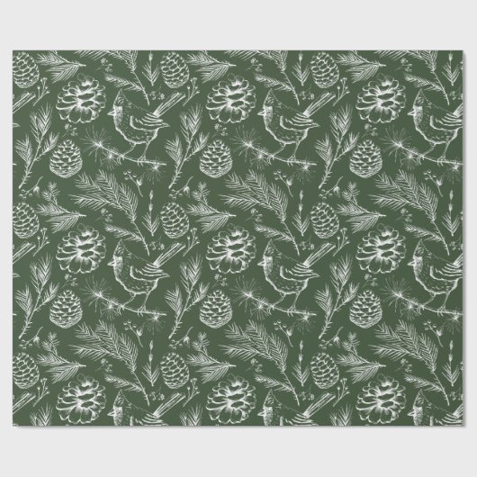 Elegante kardinaal vogel, dennen en winterbessen cadeaupapier (Vlak)