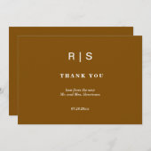 Elegante Kastanje Bruin Monogram bruiloft Dank u Bedankkaart (Voorkant / Achterkant)