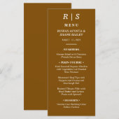 Elegante Kastanje Bruin Monogram Trouwmenu Kaart (Voorkant / Achterkant)