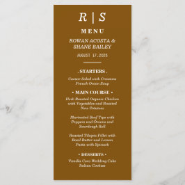Elegante Kastanje Bruin Monogram Trouwmenu Kaart