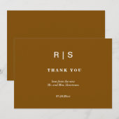 Elegante Kastanjebruine Monogram Trouw Dankjewel Bedankkaart (Voorkant / Achterkant)