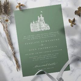 Elegante Kasteel Illustratie Groen Formele Huwelij Kaart