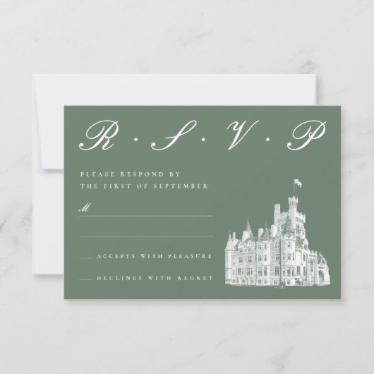 Elegante kasteel illustratie Sage Green bruiloft RSVP Kaartje (Voorkant)