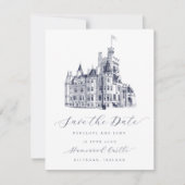Elegante Kasteel Illustratie Script Wedding Save The Date (Voorkant)