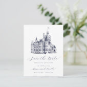 Elegante Kasteel Illustratie Script Wedding Save The Date (Staand voorkant)