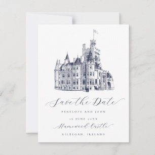 Elegante Kasteel Illustratie Script Wedding Save The Date