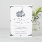 Elegante Kasteelgrens Weekend Bruiloft Save The Date (Staand voorkant)