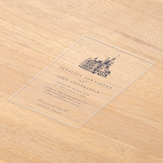 Elegante  Kasteelillustratie Bruiloft Acryl Uitnodigingen (Laagn)