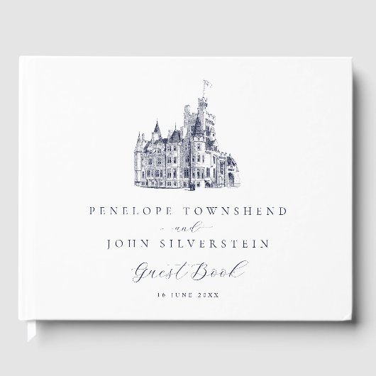 Elegante Kasteelillustratie Bruiloft Gastenboek (Voorkant)