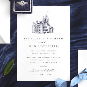 Elegante  Kasteelillustratie Bruiloft Kaart