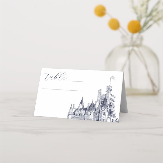 Elegante  Kasteelillustratie Bruiloft Plaatskaartje (Voorkant)