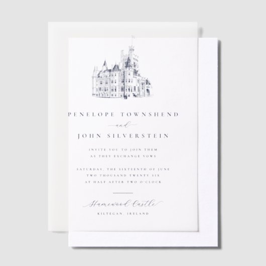 Elegante  Kasteelillustratie Bruiloft Vellum Uitnodigingen (Offset)