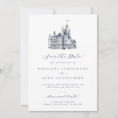 Elegante kasteelillustratie Formele bruiloft Save The Date (Voorkant)