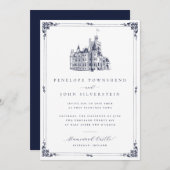Elegante  kasteelillustratie Grens bruiloft Kaart (Voorkant / Achterkant)