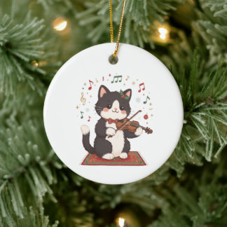 Elegante kat die viool speelt Kerstmis Keramisch Ornament