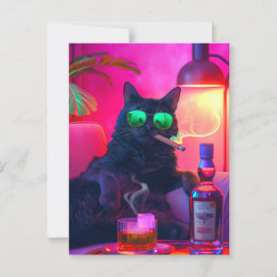 Elegante kat drinkt whiskey Grappige bar Briefkaart