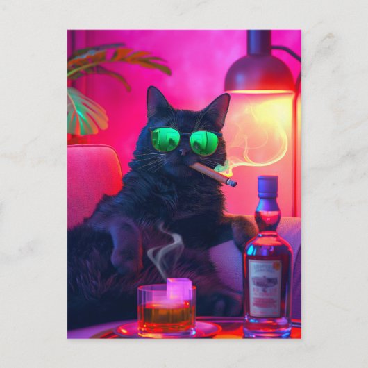 Elegante kat drinkt whiskey | Grappige bar Briefkaart (Voorkant)