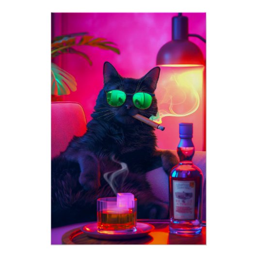 Elegante Kat Drinkt Whiskey | Grappige Bar Perfect Poster (Voorkant)