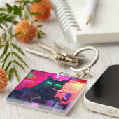 Elegante Kat Drinkt Whiskey | Grappige Bar Sleutelhanger (Voorkant Rechts)